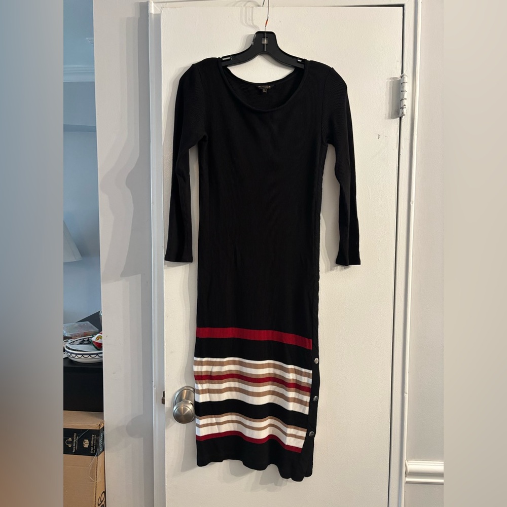 Massimo Dutti long sleeve Black Dress with Multicolor Stripes